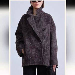 Apiece Apart Women's Downtown Double-breasted Peacoat in Herring Plaid (Size M)